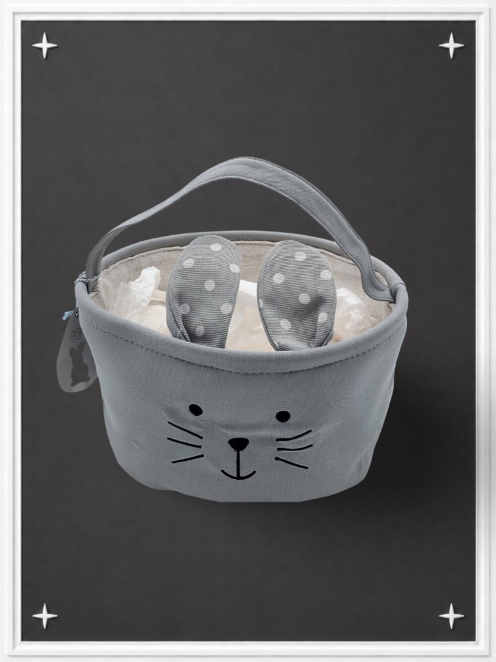Grey Polka-Dot Bunny Easter Basket / Storage Bin | NWT! |
